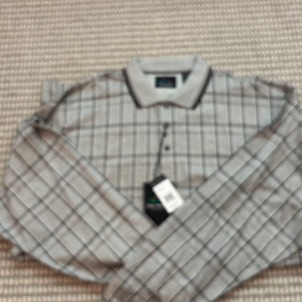 Greg Norman Collection Gray Plaid Long-Sleeve Polo